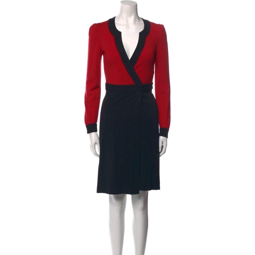 DVF Elegant Red and Black Wool Wrap Dress